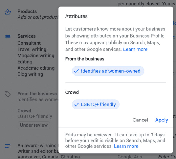 adaugati atribute de la afaceri si multime