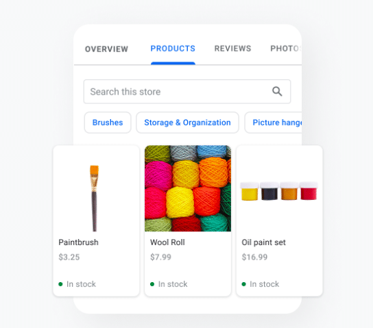 adaugati produse din prezentarea generala a afacerii, cum ar fi rulou de lana pentru pensula si set de vopsea in ulei