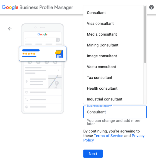 Categoria de afaceri Google Business Profile Manager